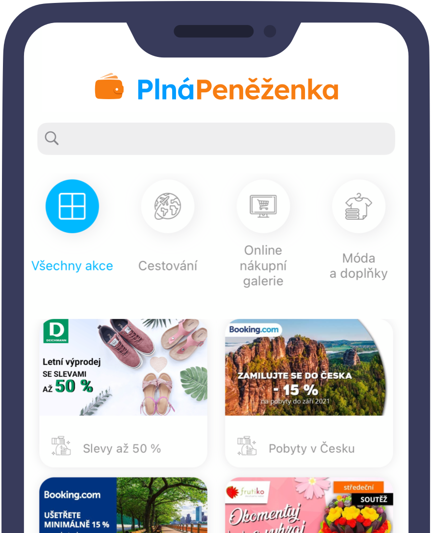  Rýchly prístup k e-shopom, akciám aj cashbacku cez mobilnú aplikáciu PlnáPeňaženka